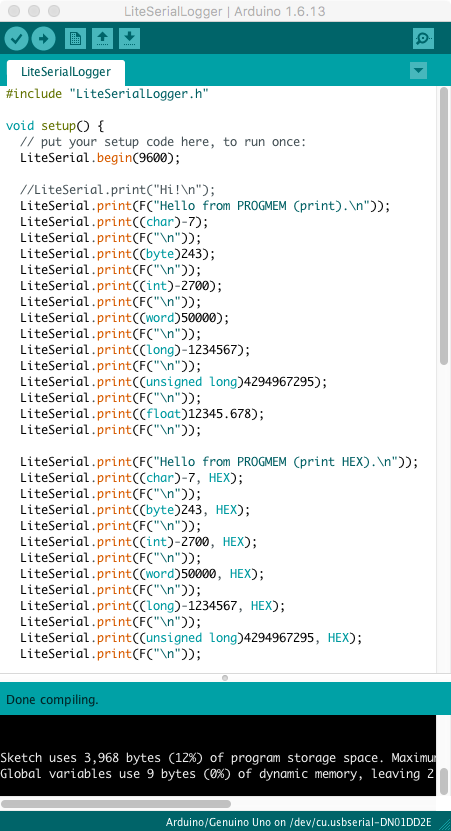 LiteSerialLogger: Zero SRAM Serial Logging