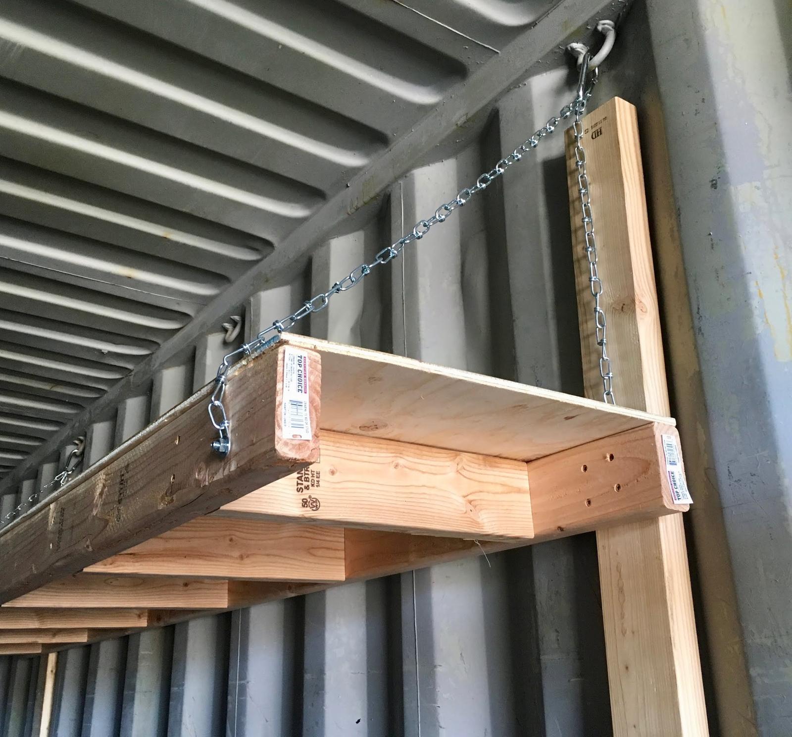 Shipping Container Hanging Shelves (and my recycling system)