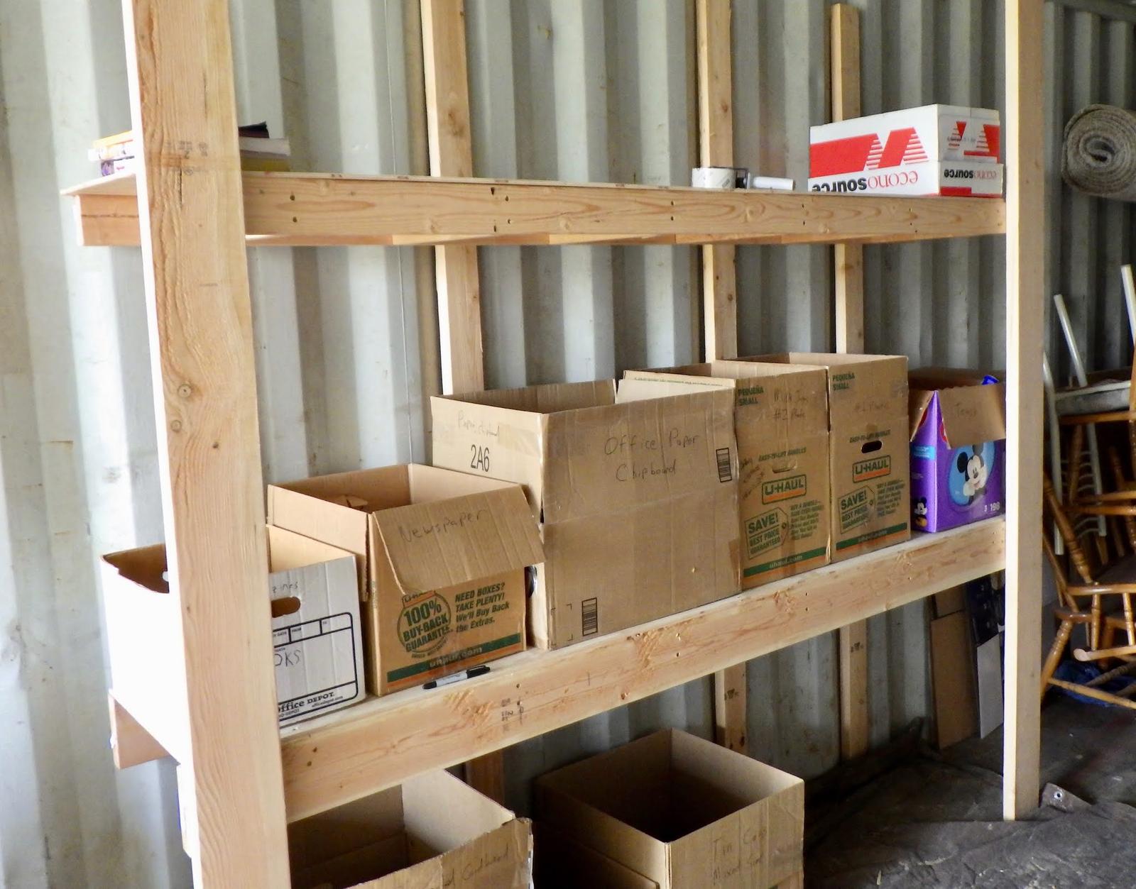 Shipping Container Hanging Shelves (and my recycling system)