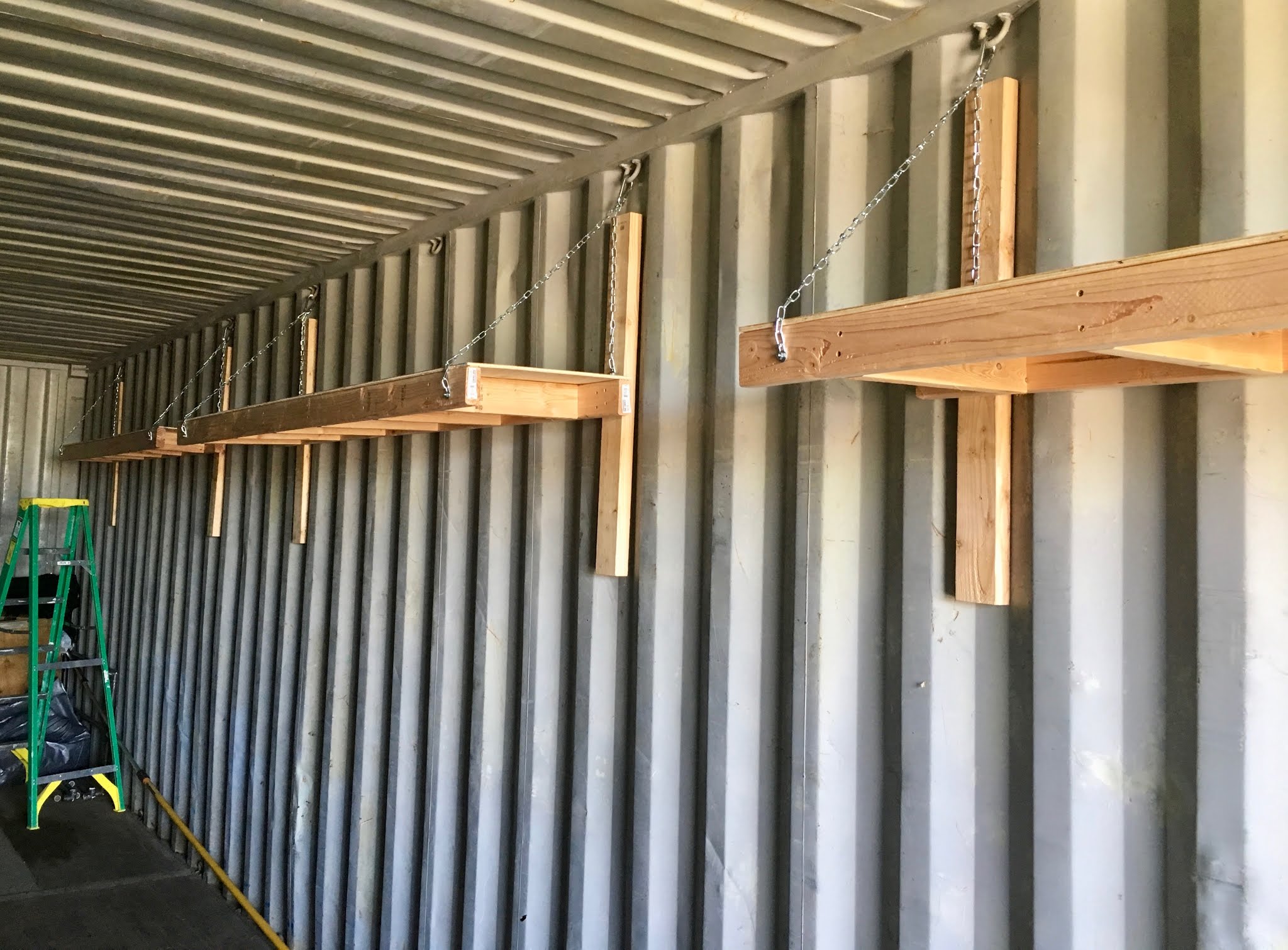 Shipping Container Hanging Shelves (and my recycling system)